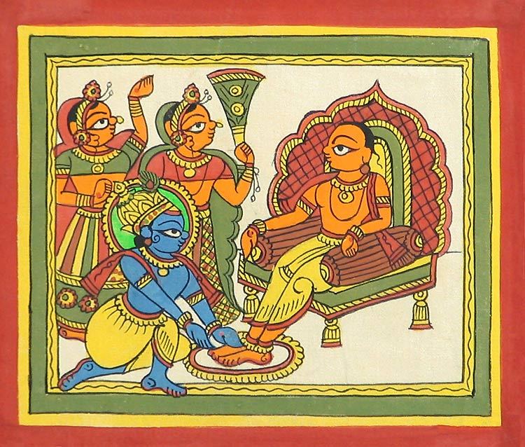 lord krishna washing feet of his friend sudama